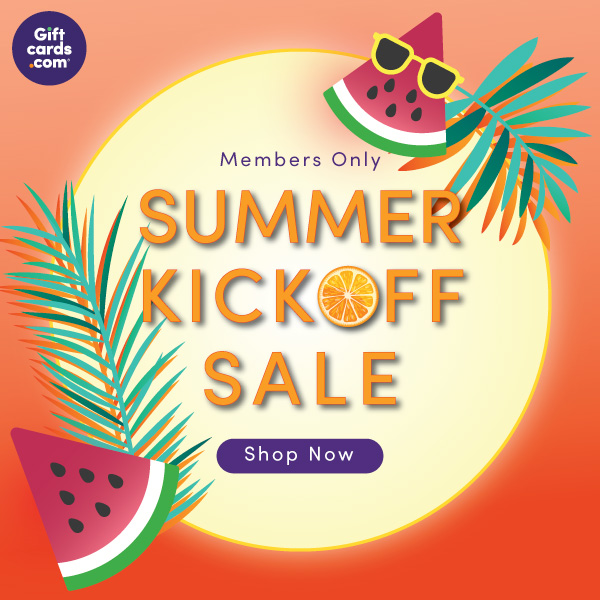 Giftcards.com Summer Kickoff (Memorial Day) 5/23 - 5/31 10% off 200+ brands coupon SUNNY10