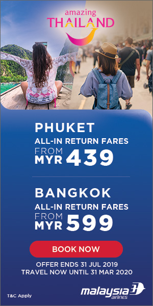 (MY) Economy Class: Enjoy All-in Return Fares from MYR439 to Thailand when you fly with Malaysia Airlines! Offer valid from now till 31st Jul.