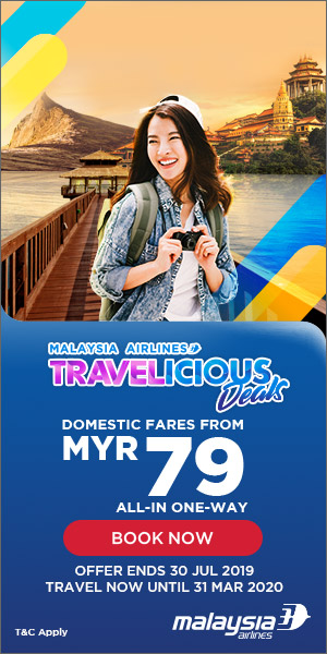 (MY) Travelicious Deals: Enjoy All-in One-way Domestic Fares from MYR 79 when you fly with Malaysia Airlines! Offer valid from 23rd Jul till 30th Jul.