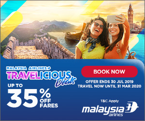 (MY) Travelicious Deals: Enjoy Up to 35% off Fares when you fly with Malaysia Airlines! Offer valid from 23rd Jul till 30th Jul.