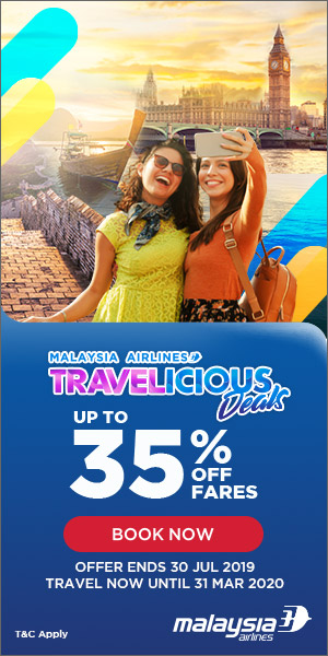 (MY) Travelicious Deals: Enjoy Up to 35% off Fares when you fly with Malaysia Airlines! Offer valid from 23rd Jul till 30th Jul.